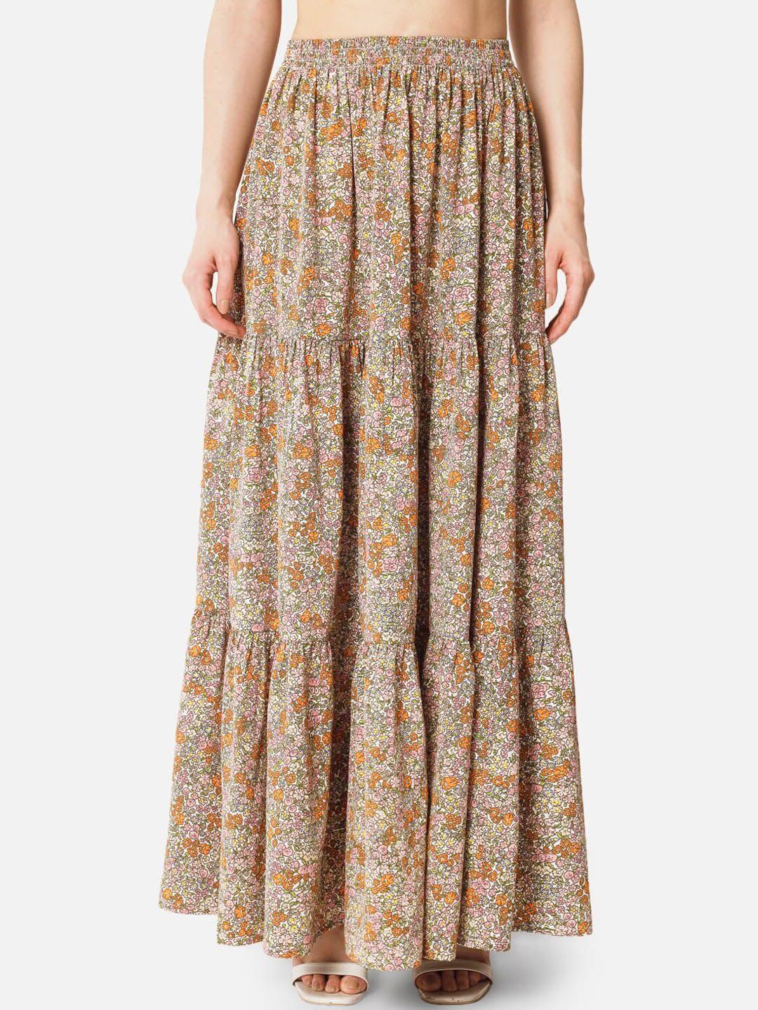 baesd floral printed maxi flared skirt
