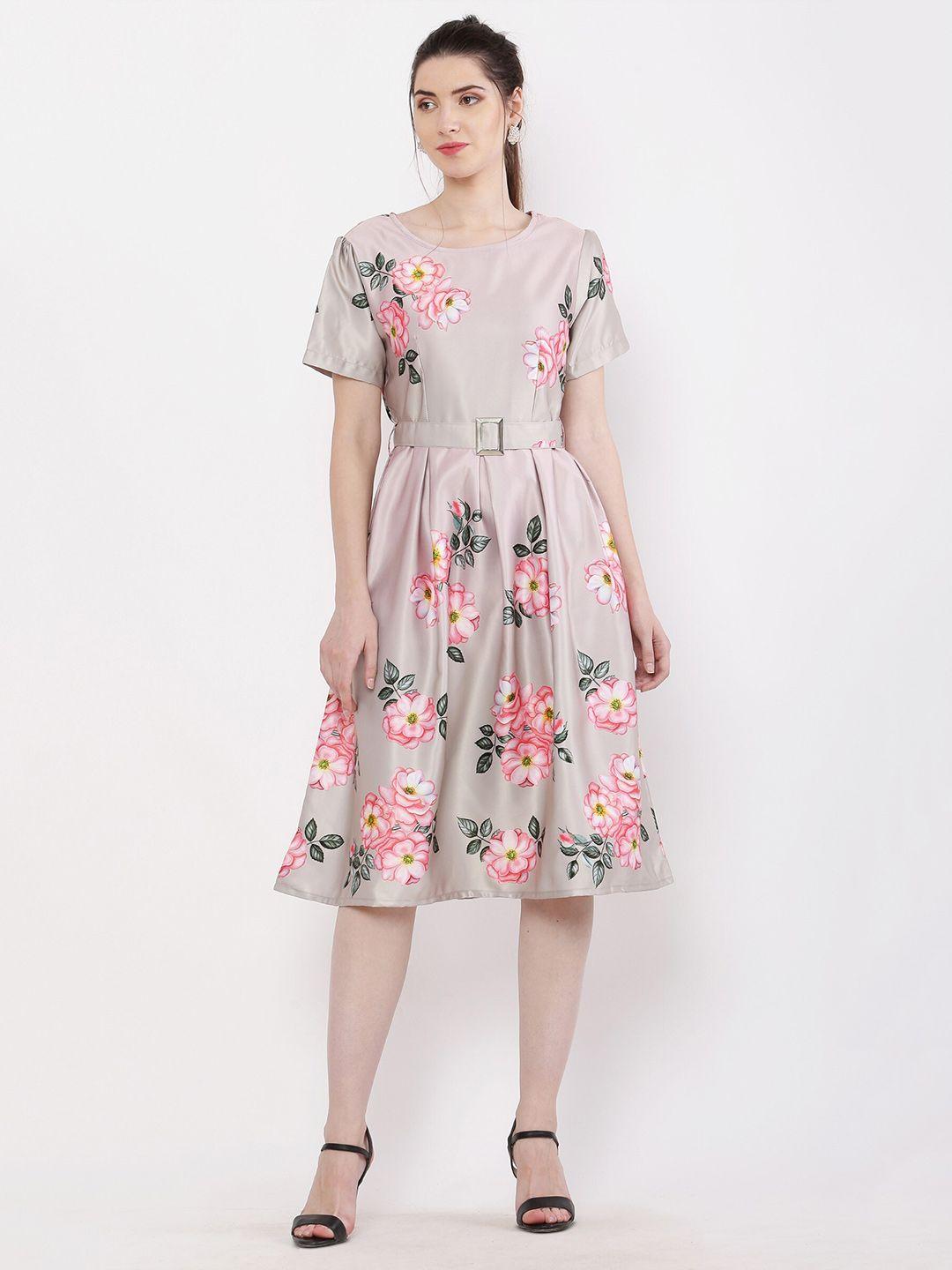 baesd floral printed satin fit & flare dress
