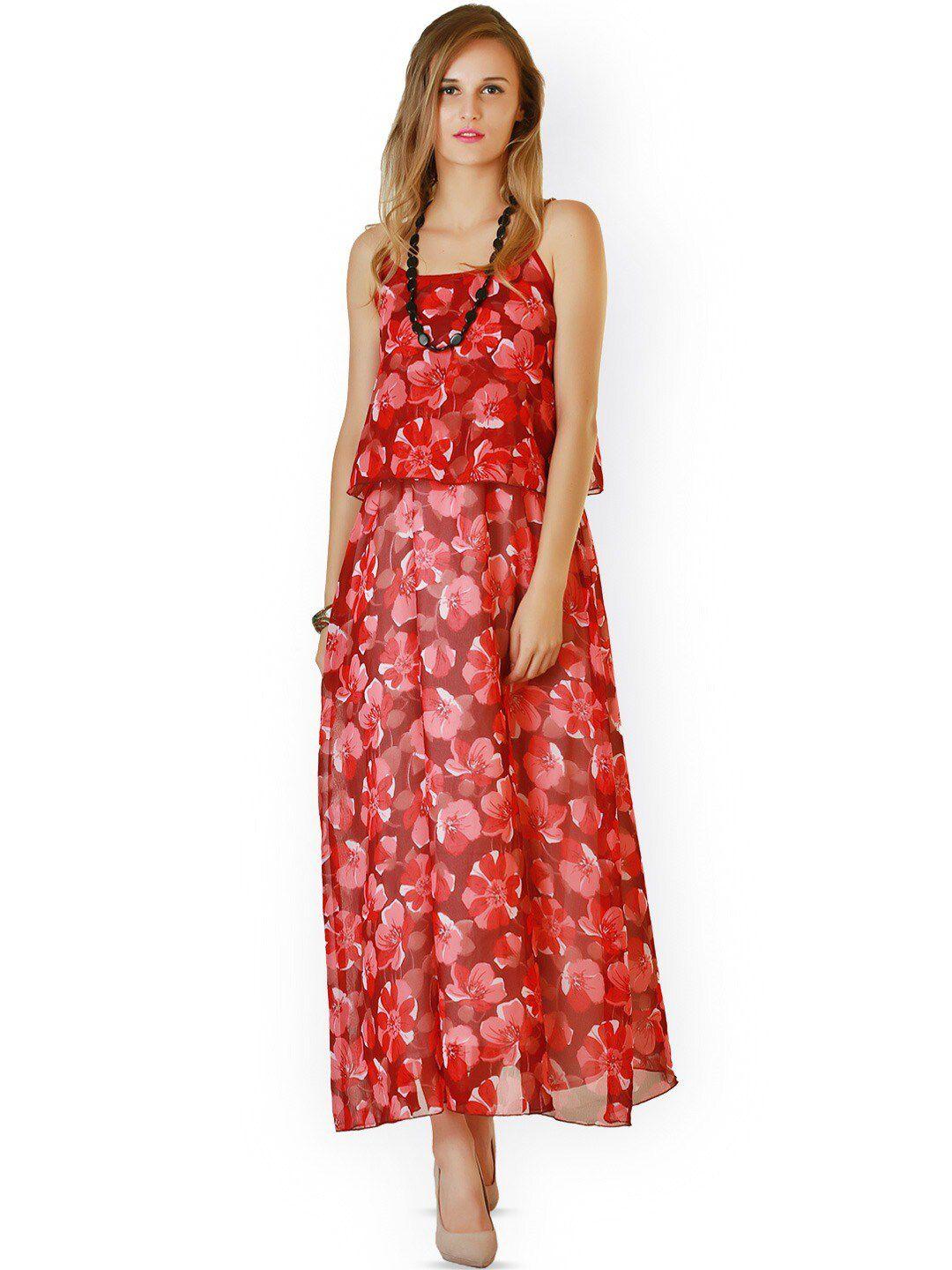 baesd floral printed shoulder straps layered a-line maxi dress