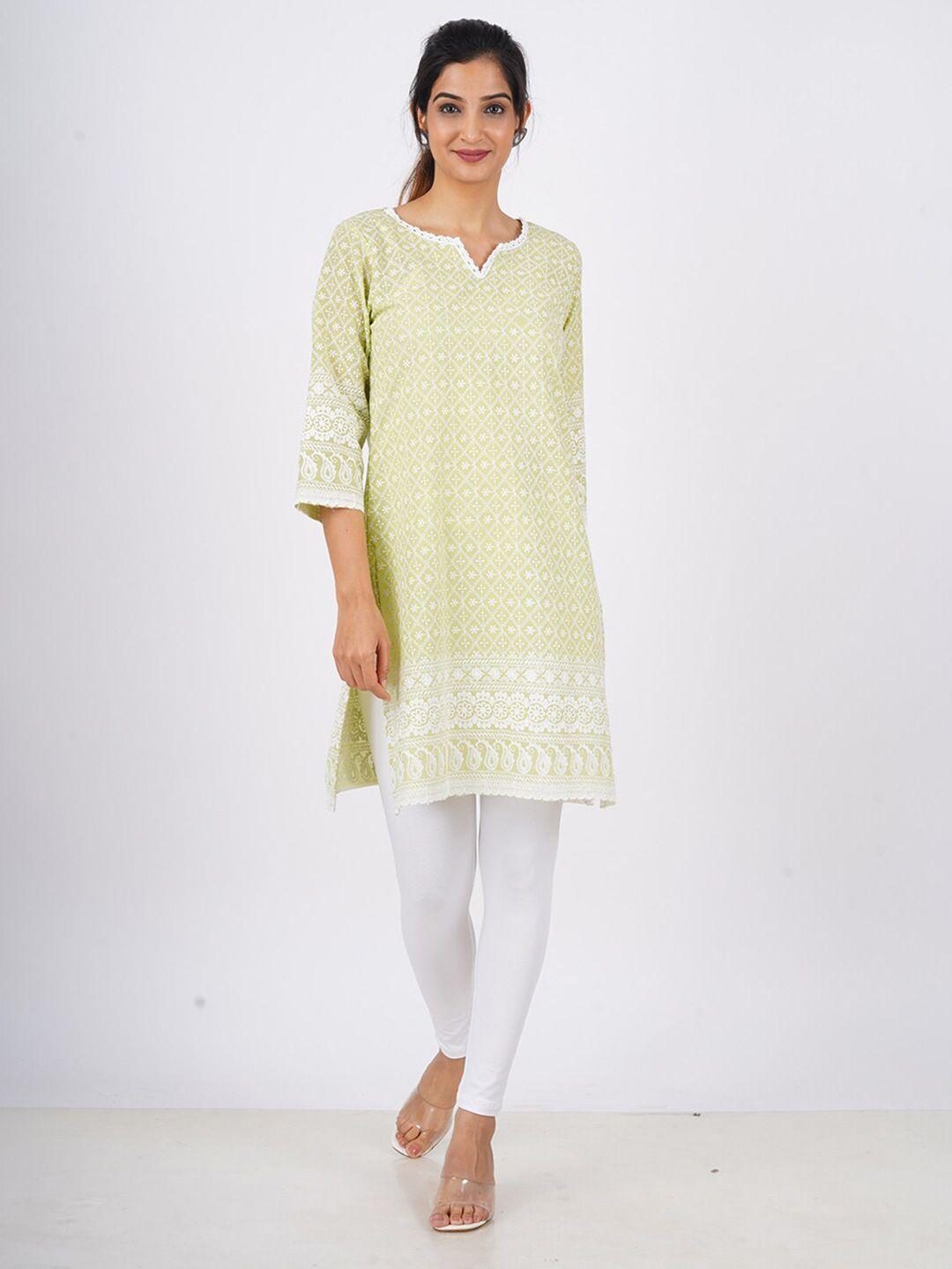 baesd geometric embroidered chikankari v-neck pure cotton kurti