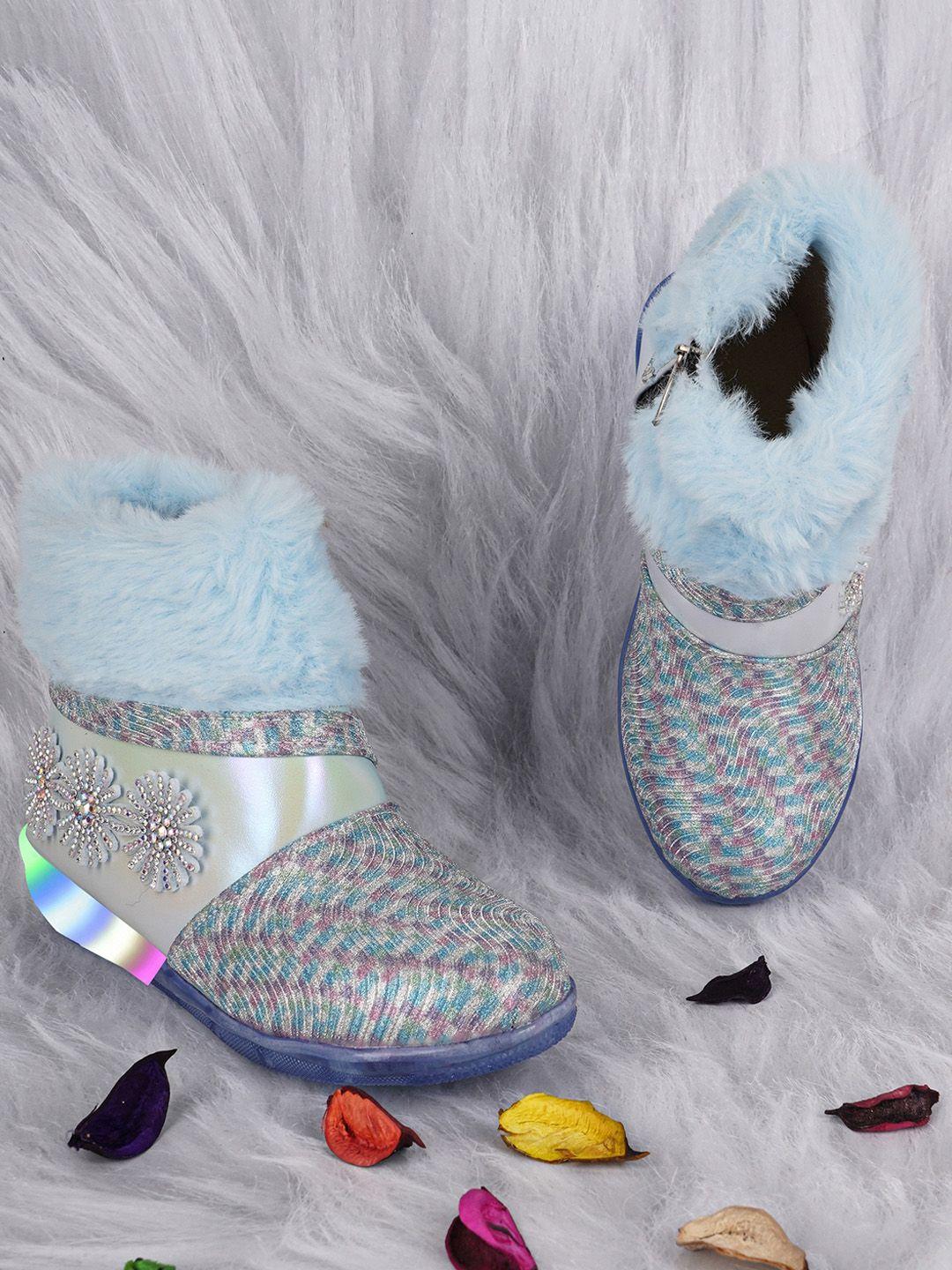 baesd girls embellished faux fur flatform heel winter boots with led lights