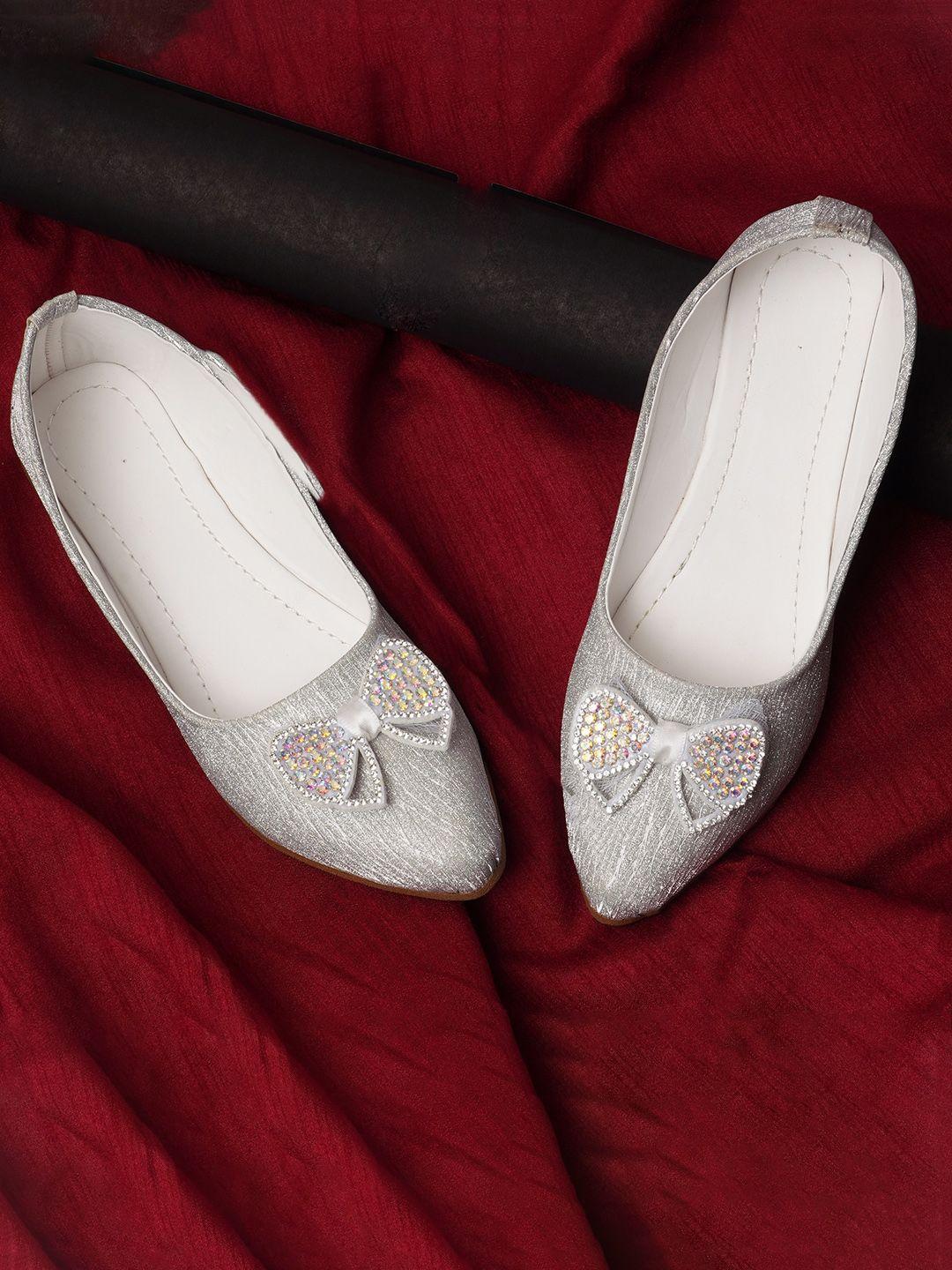 baesd girls silver-toned ballerinas with bows flats
