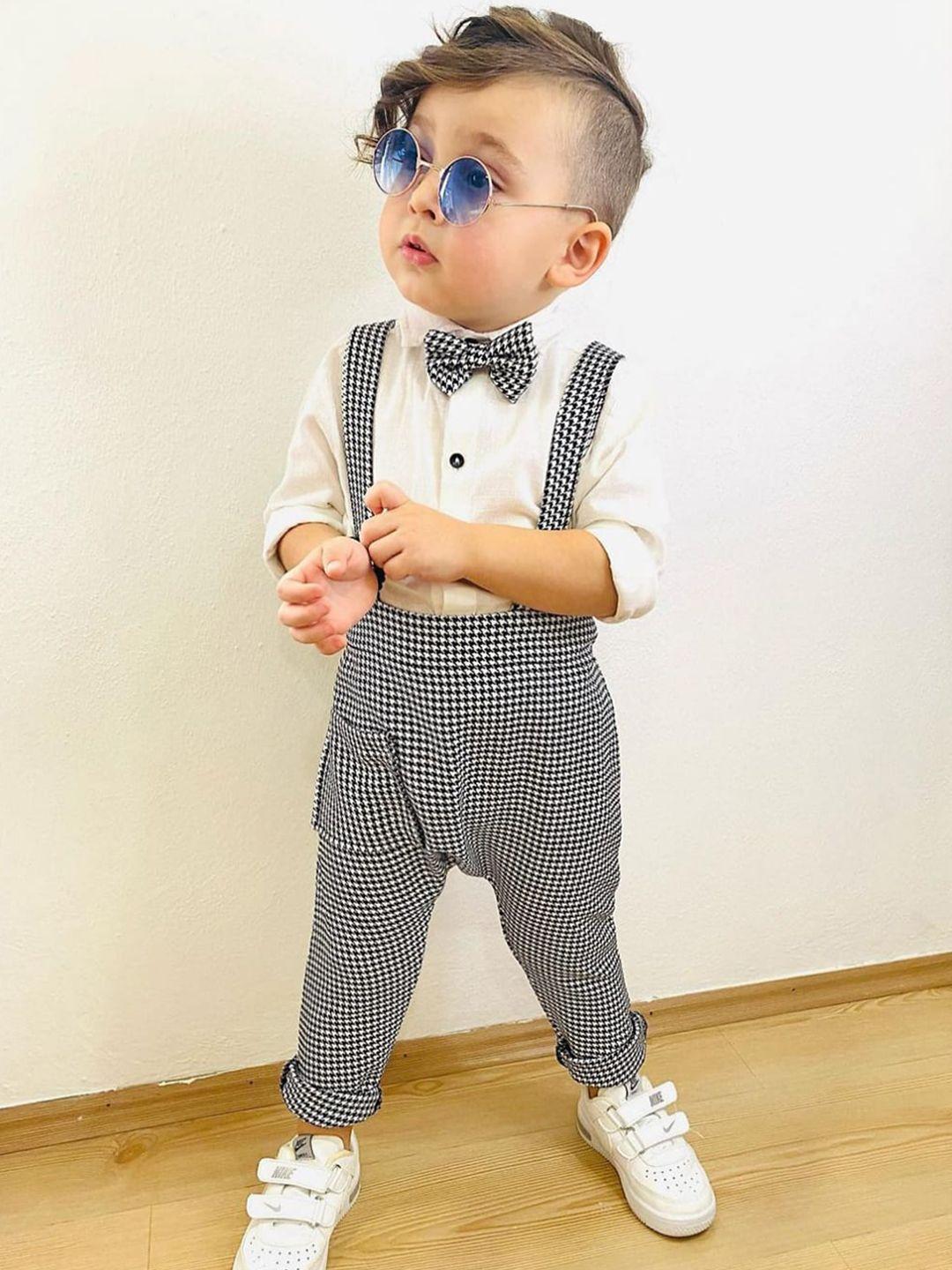 baesd infant boys checked slim fit dungaree with shirt and bow tie