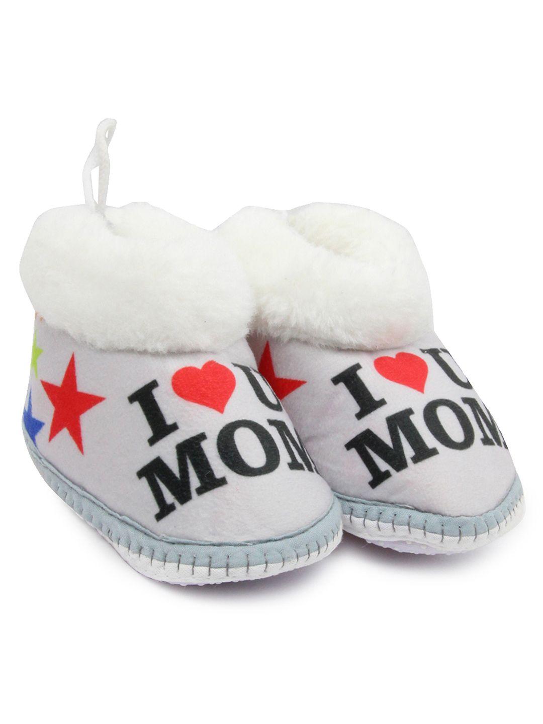 baesd infant printed cotton fur detail booties
