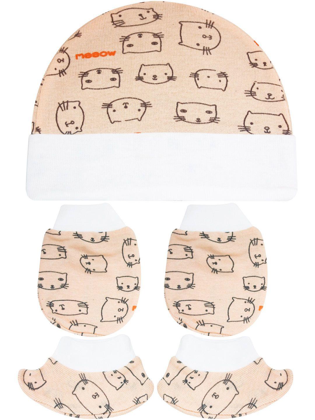 baesd infants conversational printed organic cotton mittens with booties & cap