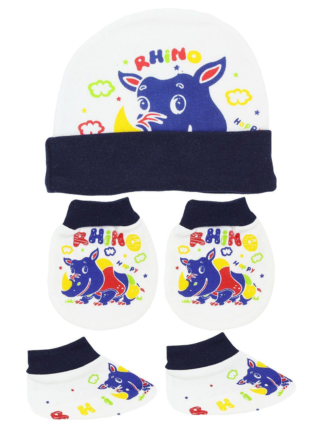 baesd infants graphic printed organic cotton mittens with booties & cap