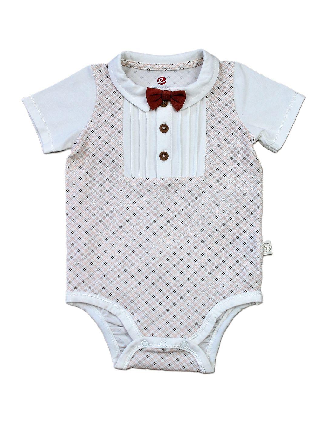 baesd infants printed romper with bow tie & pin stripe