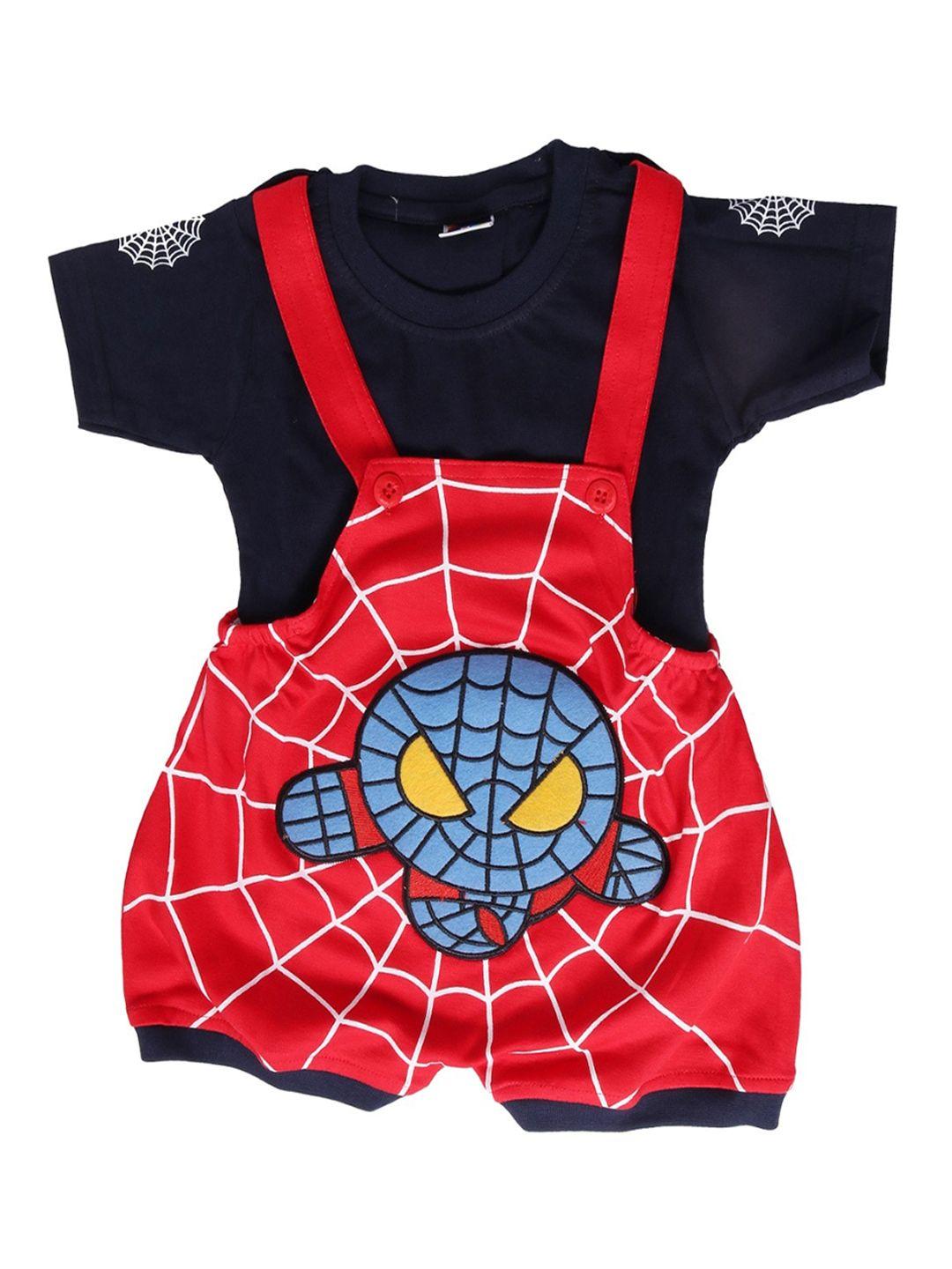 baesd infants spider-man printed pure cotton dungarees & t-shirt with cap