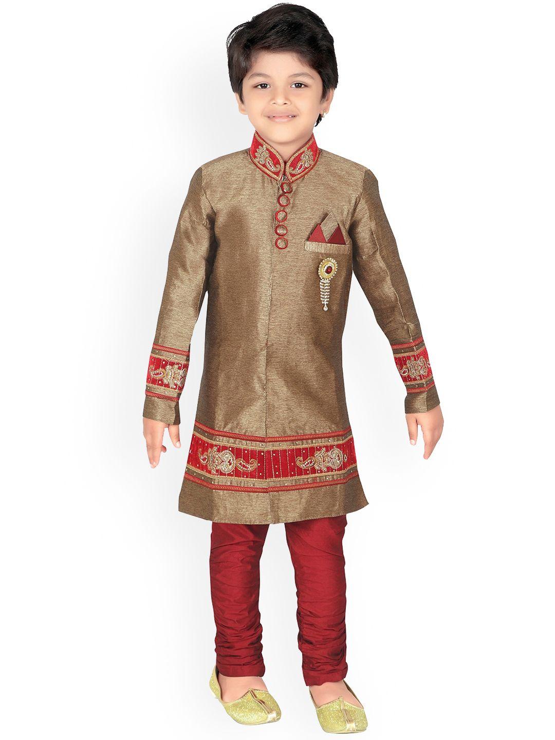 baesd kids boys embroidered silk sherwani set