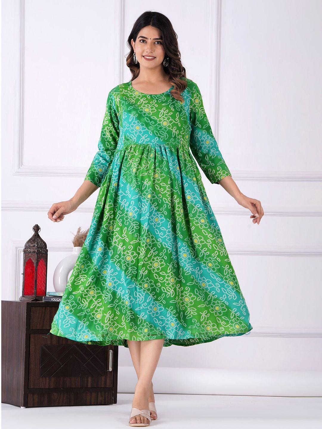 baesd maternity bandhani printed fit & flare ethnic dress