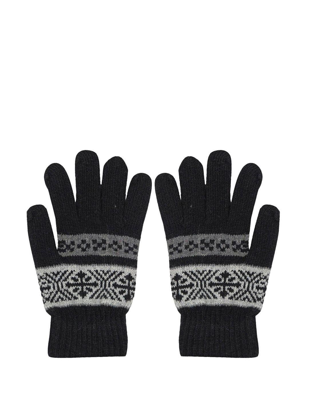 baesd men patterned full finger woolen winter gloves