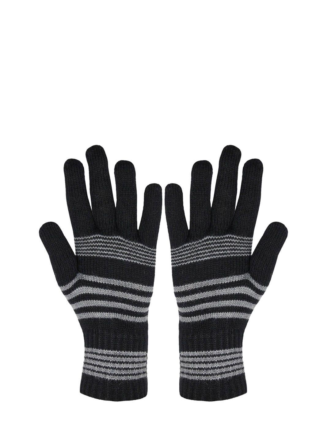 baesd men striped full finger woolen winter gloves