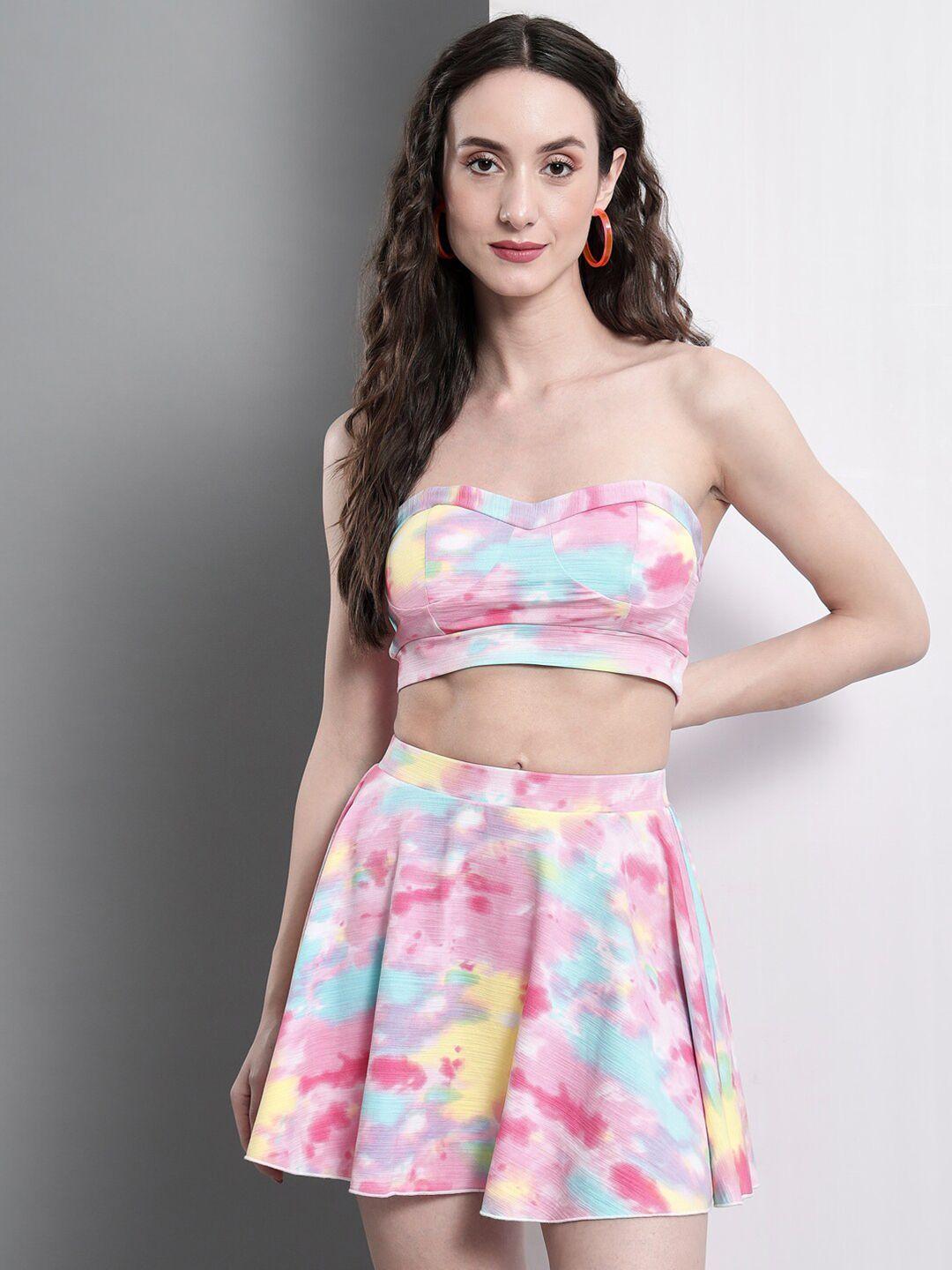 baesd multicoloured tie and dye print fit & flare dress