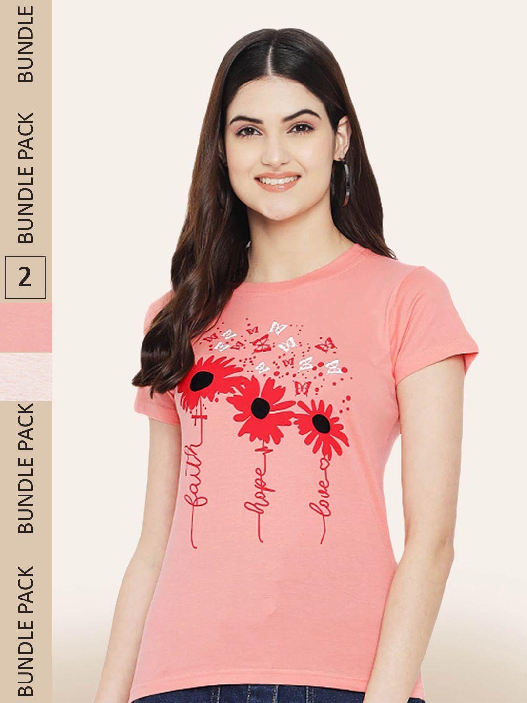 baesd pack of 2 floral printed cotton t-shirt