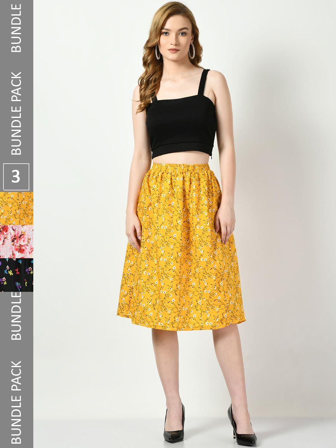 baesd pack of 3 digital floral printed skirts