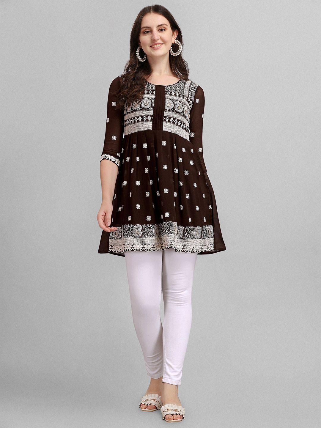 baesd paisley embroidered georgette a-line kurti