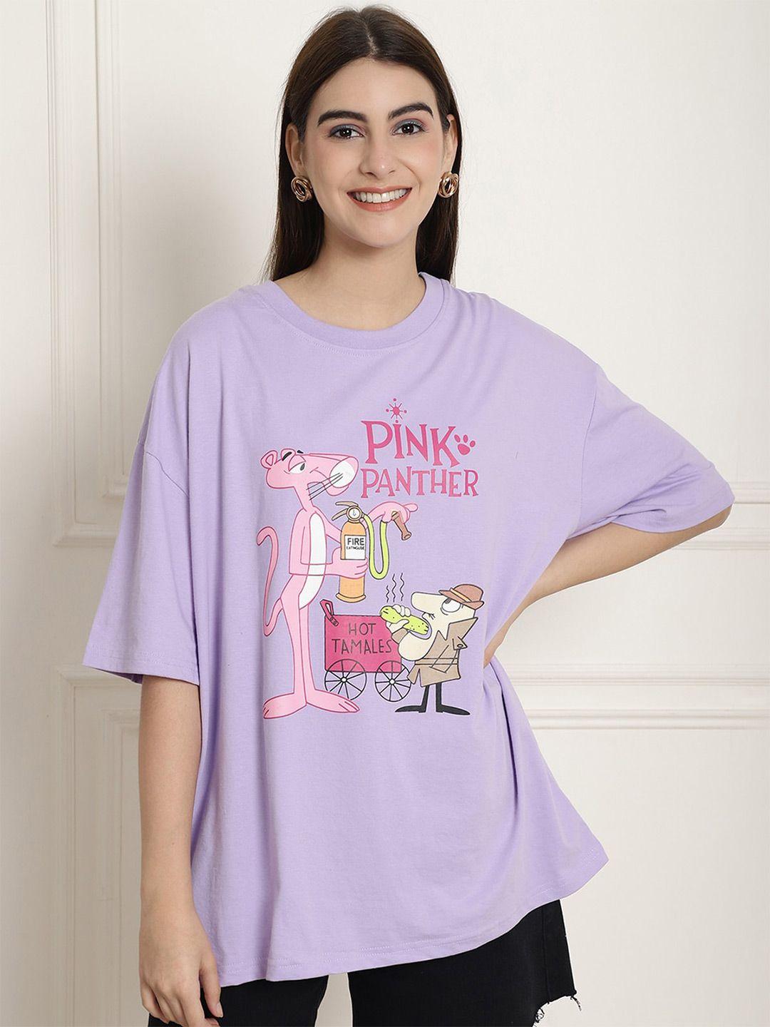 baesd pink panther printed drop-shoulder oversized cotton t-shirt