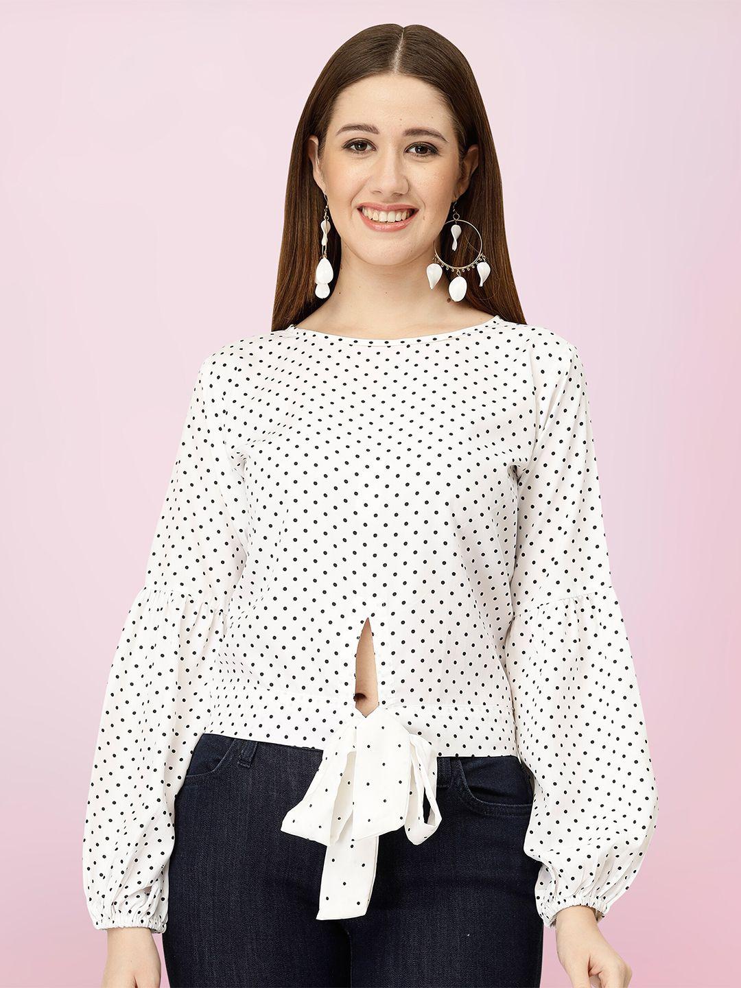baesd polka dots printed puff sleeves top