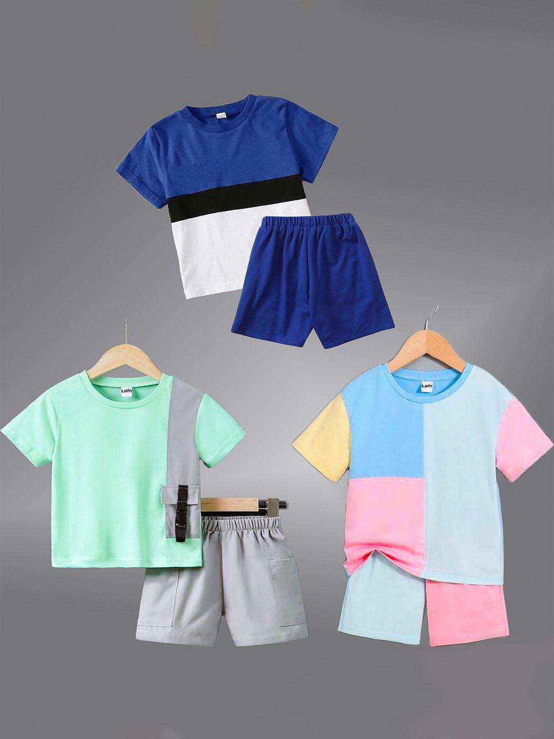 baesd unisex kids navy blue & grey colourblocked t-shirt with shorts