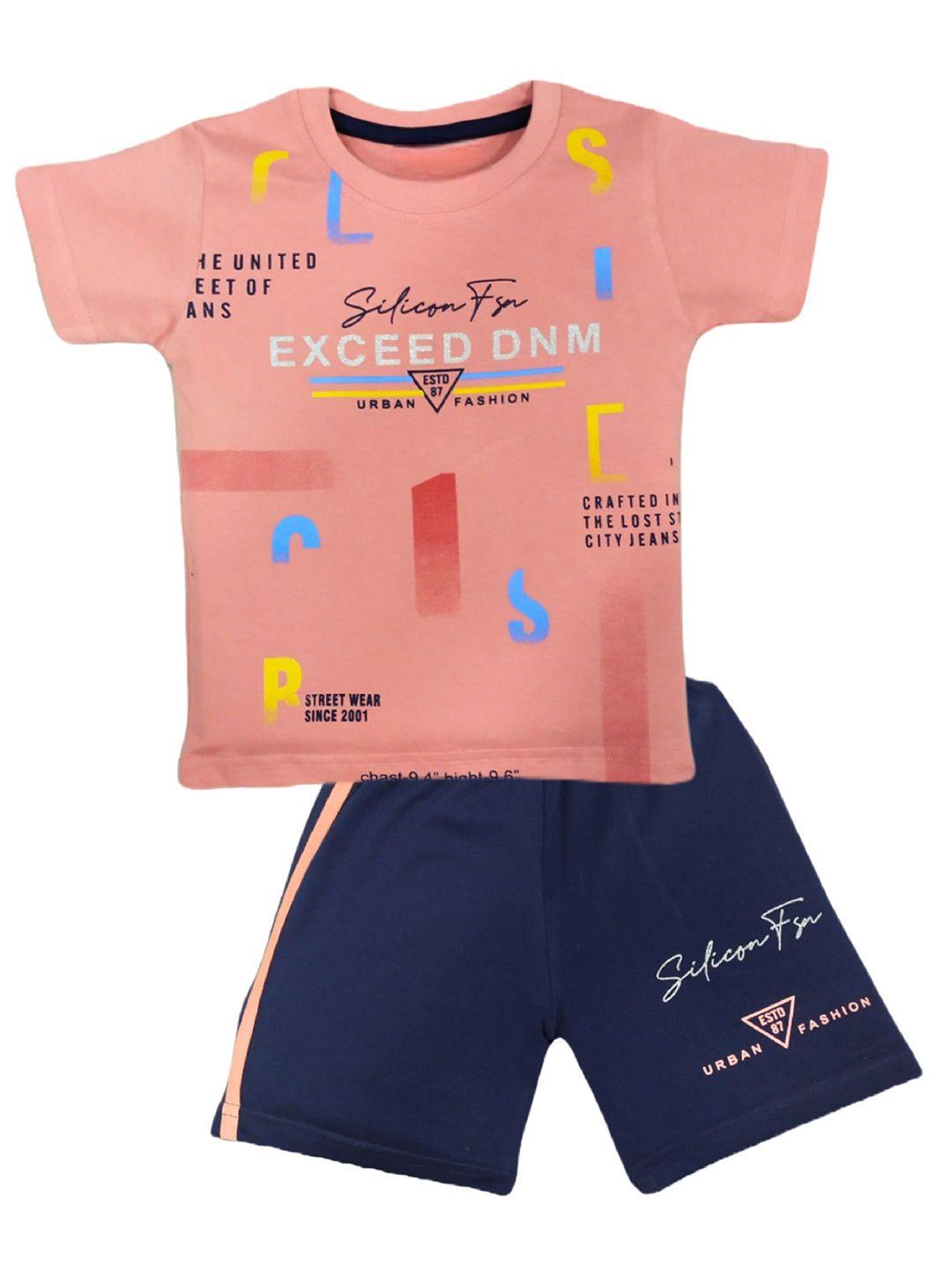 baesd unisex kids pink printed t-shirt with shorts