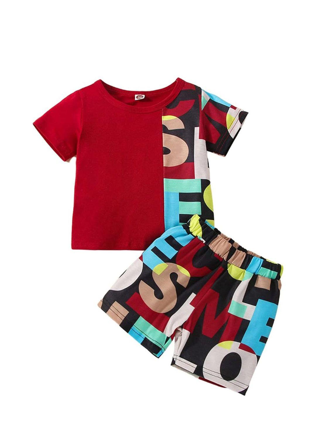 baesd unisex kids red & multicoloured printed t-shirt with shorts