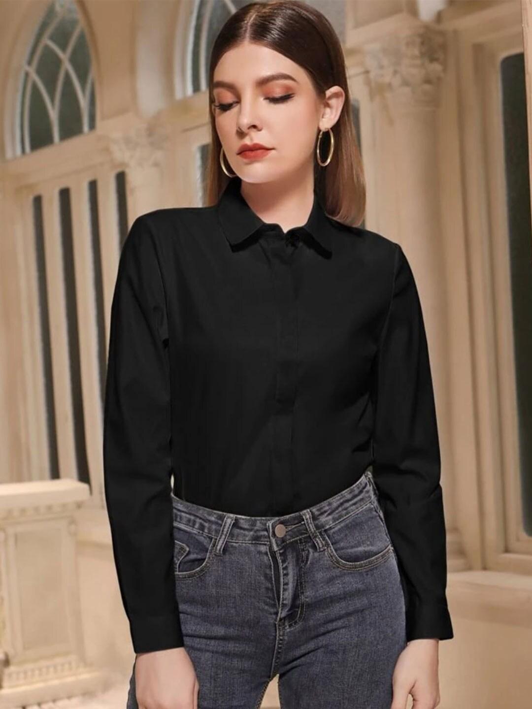 baesd women black slim fit opaque casual shirt