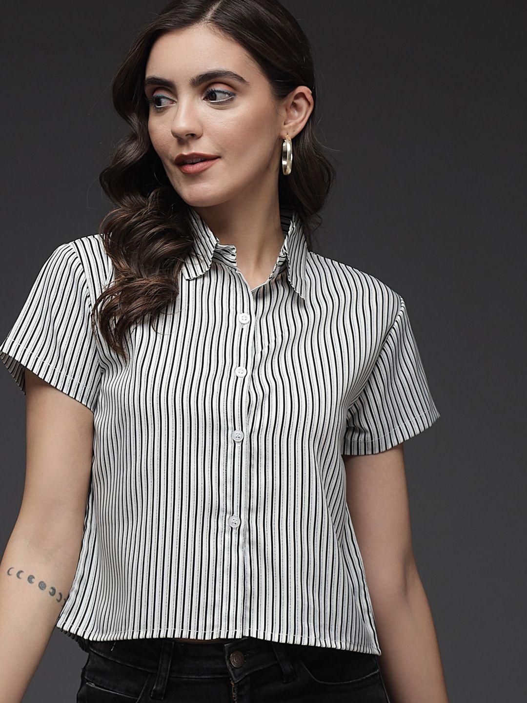 baesd women multicoloured comfort opaque striped casual shirt