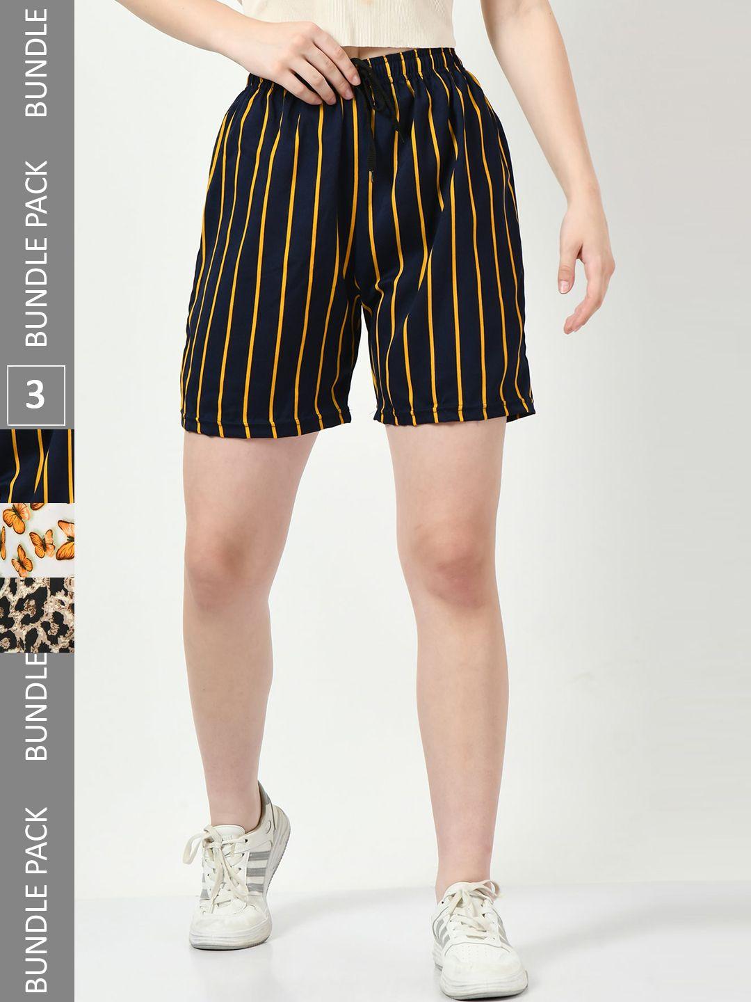 baesd women pack of 3 striped high-rise regular shorts