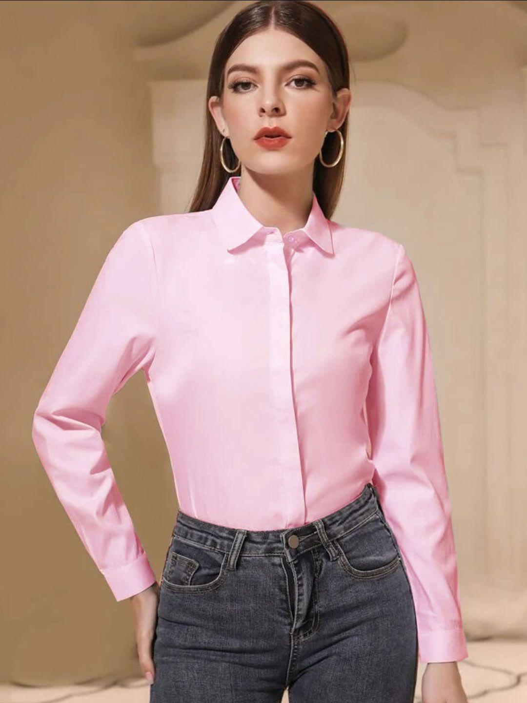baesd women pink slim fit opaque casual shirt
