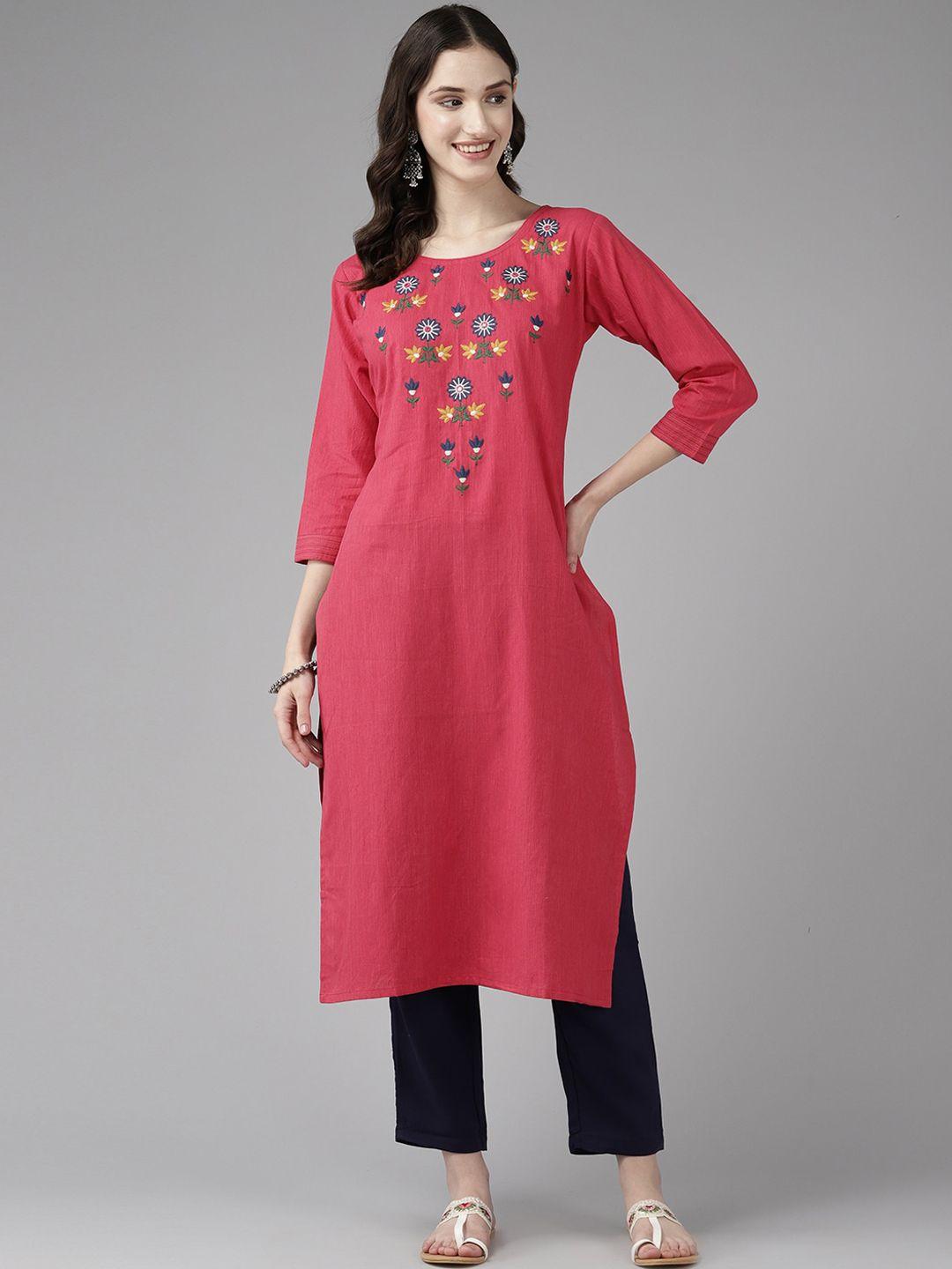 baesd women pink yoke design thread work handloom kurta