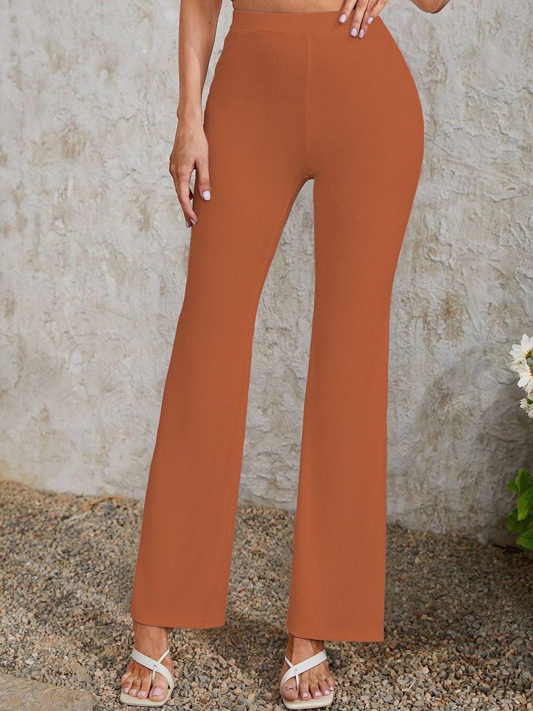 baesd women relaxed straight leg skinny fit high-rise wrinkle free bootcut trousers