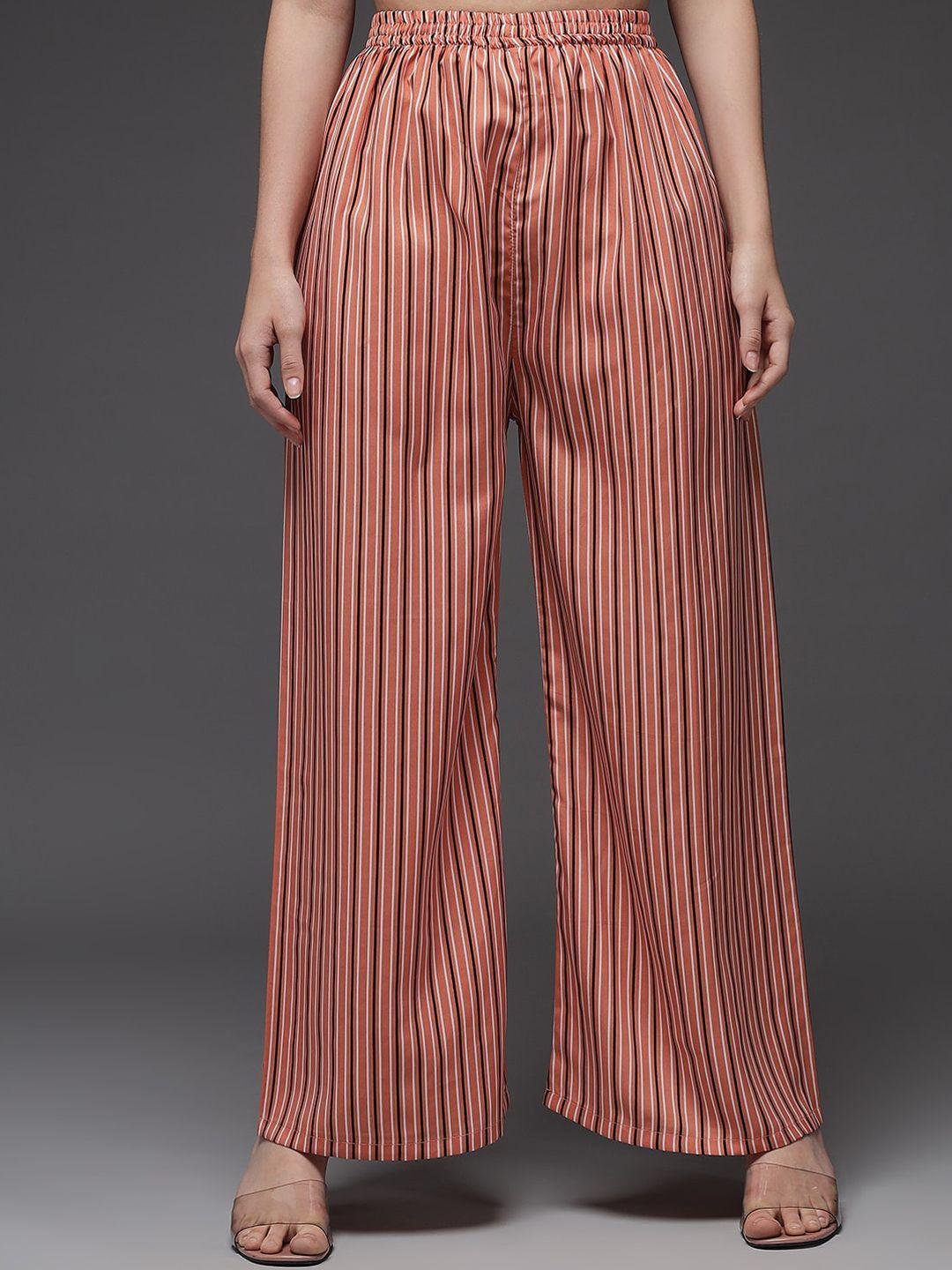 baesd women striped relaxed pleated trousers