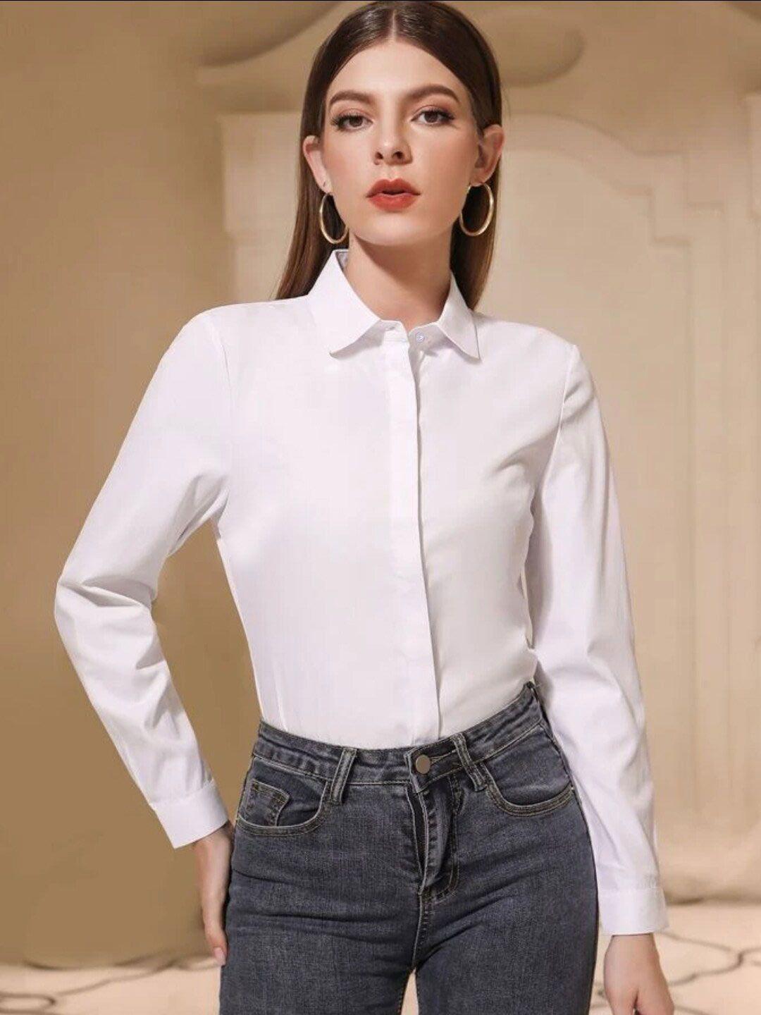 baesd women white slim fit opaque casual shirt