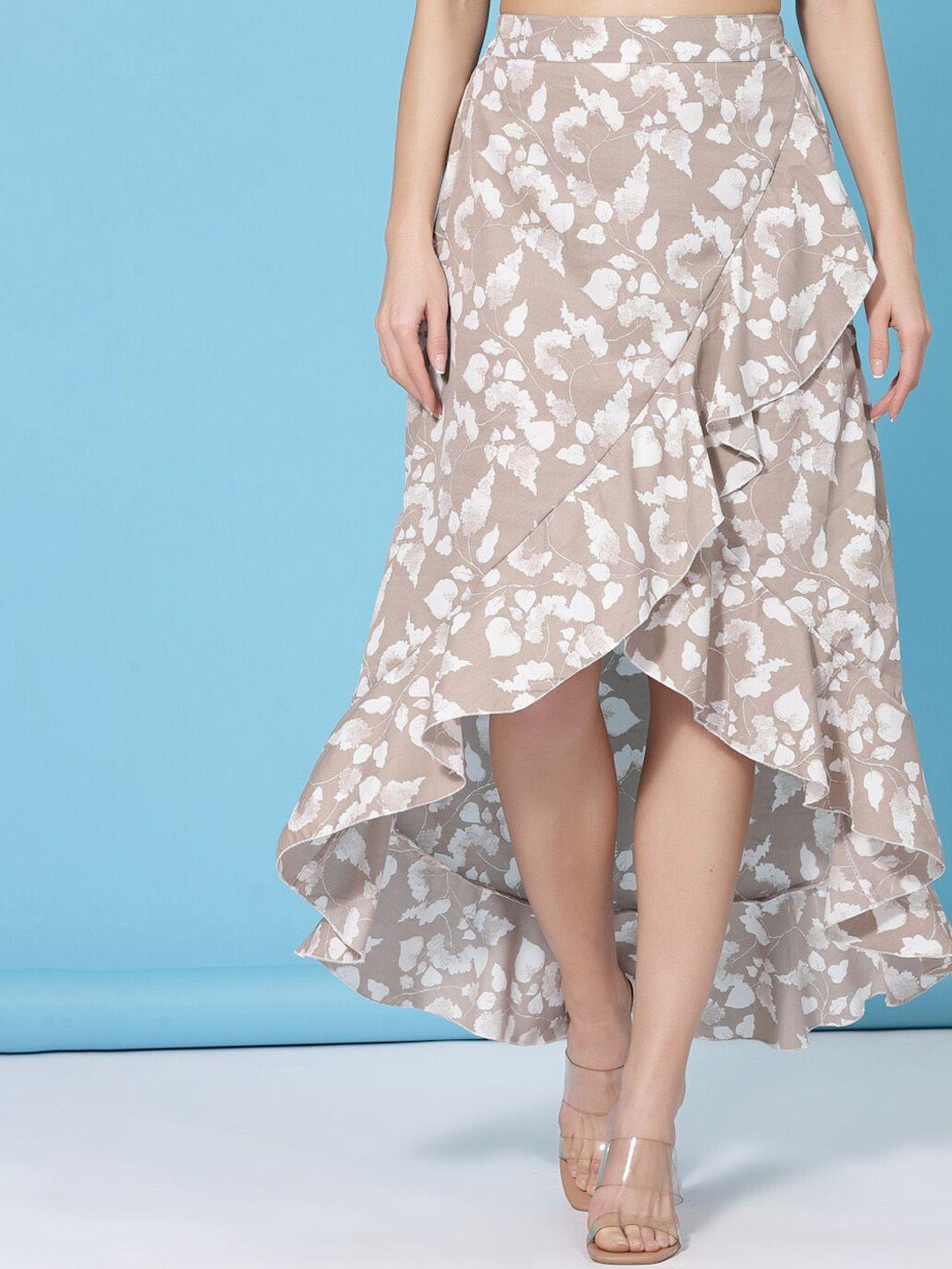 baesd  floral printed high low hem wrap midi skirt