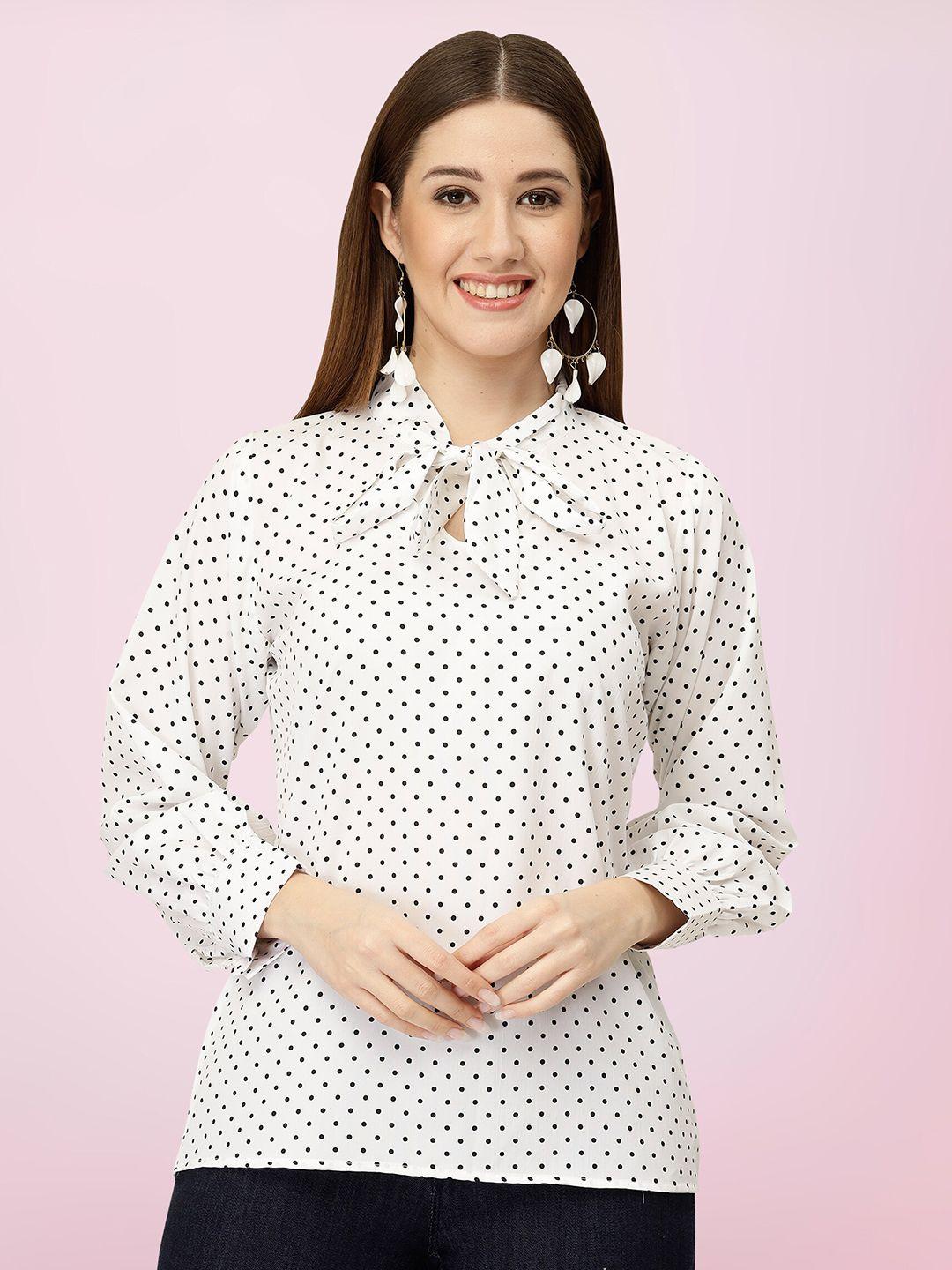 baesd  polka dot printed tie-up neck top