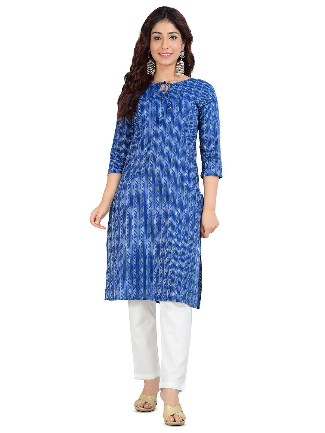 baesd abstract print tie-up neck cotton straight kurta