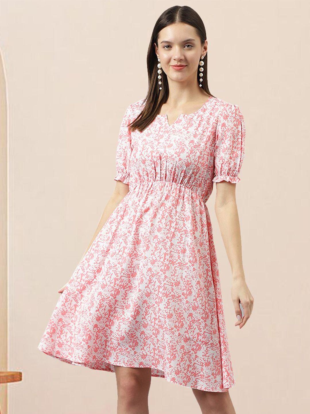 baesd abstract printed puff sleeve fit & flare dress