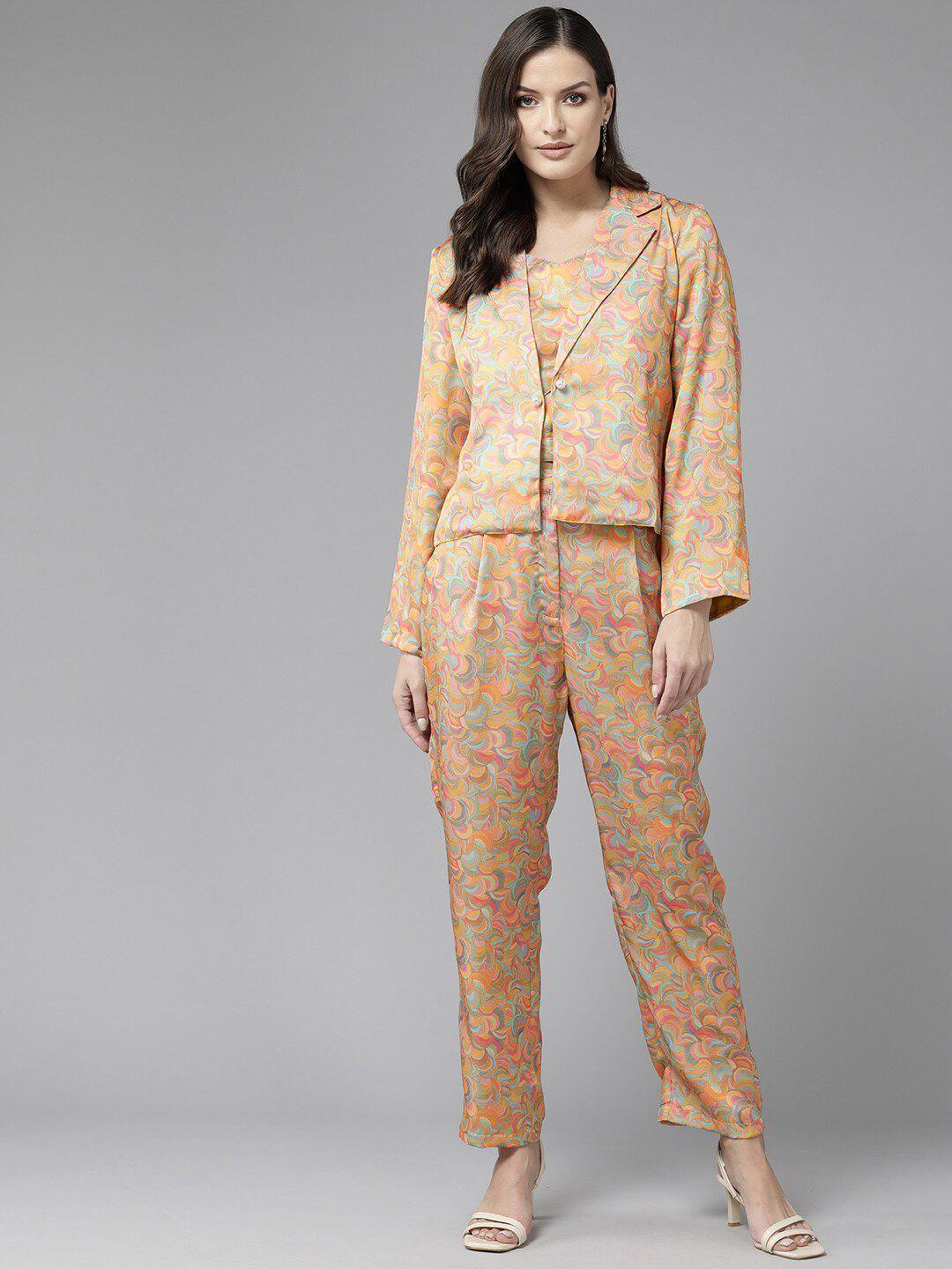 baesd abstract printed silk top with trousers & blazer co-ords set