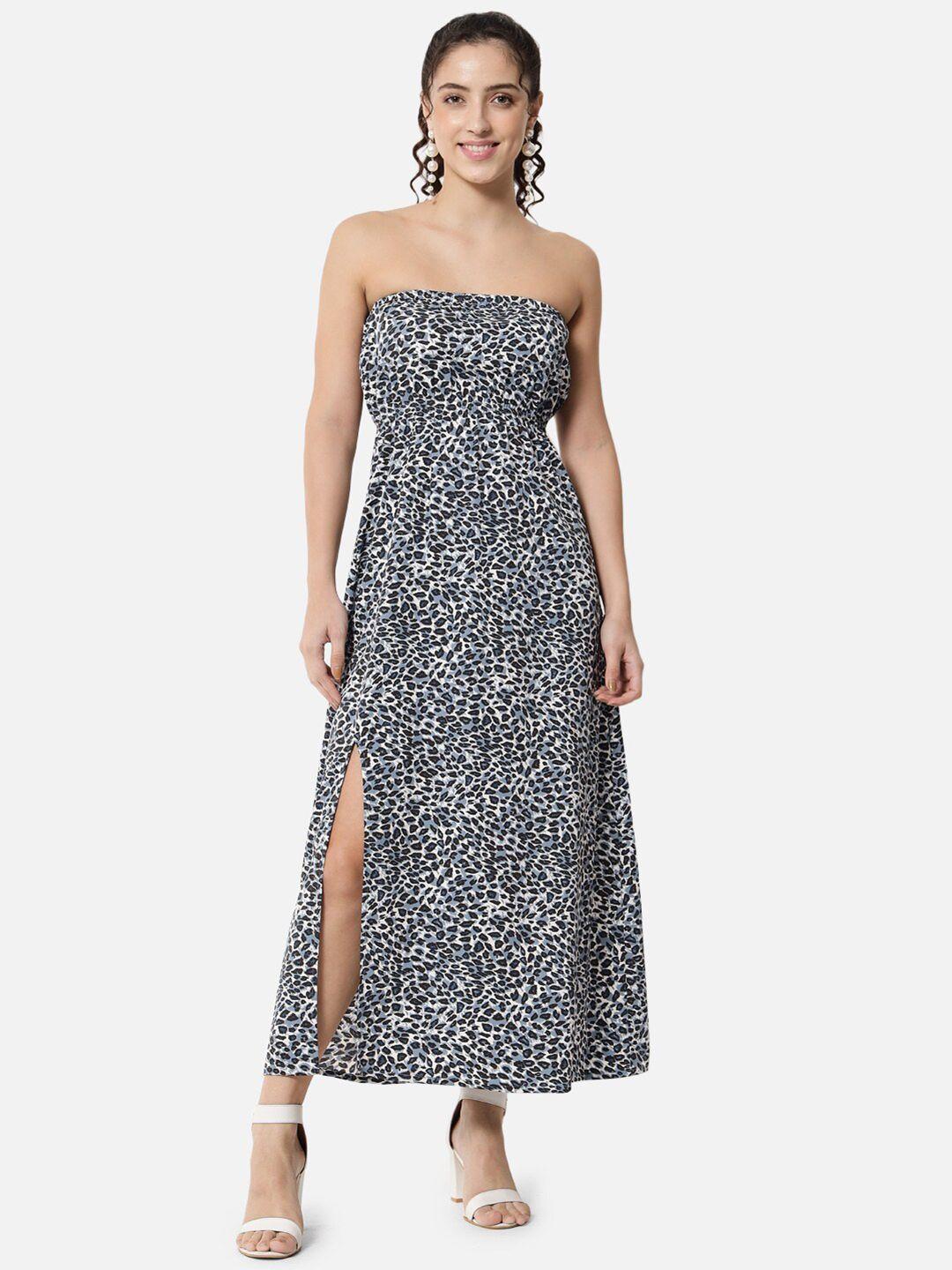 baesd animal printed strapless fit & flare dress