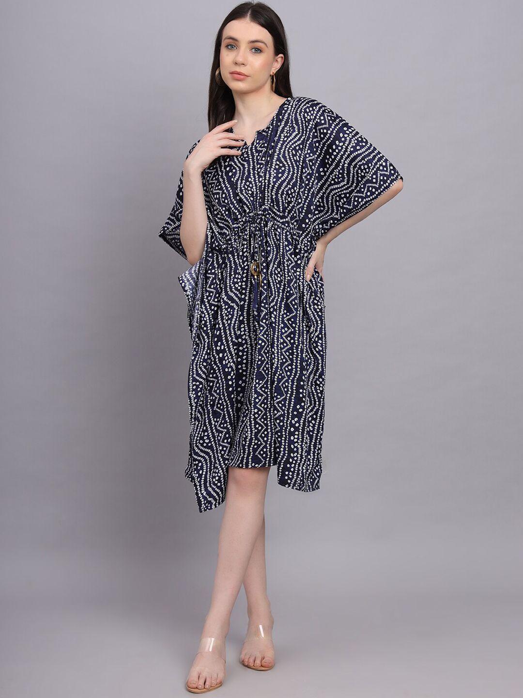 baesd bandhani printed kimono sleeves crepe kaftan dress