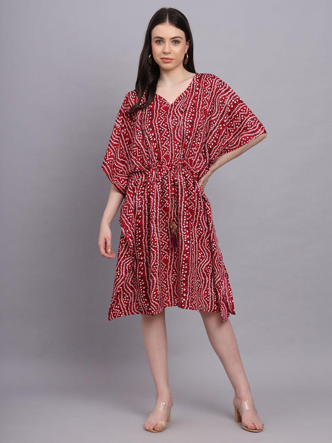 baesd bandhani printed kimono sleeves crepe kaftan dress