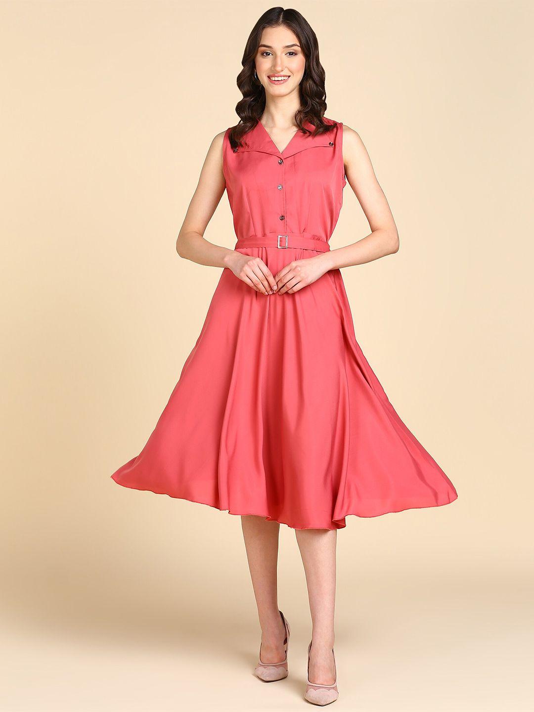 baesd belt detailed v-neck a-line dress