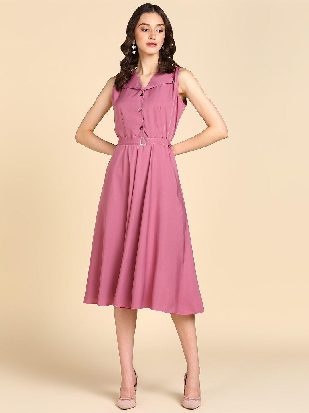 baesd belt detailed v-neck a-line dress