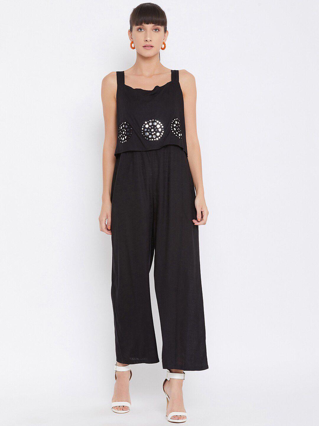 baesd black basic jumpsuit with embroidered
