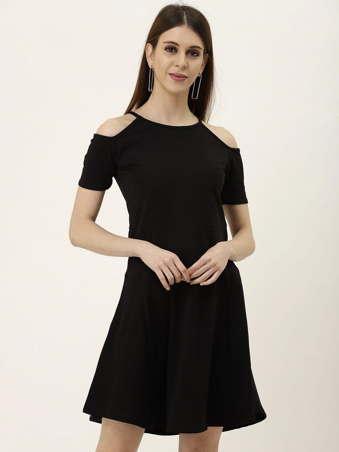 baesd black cold-shoulder a-line dress
