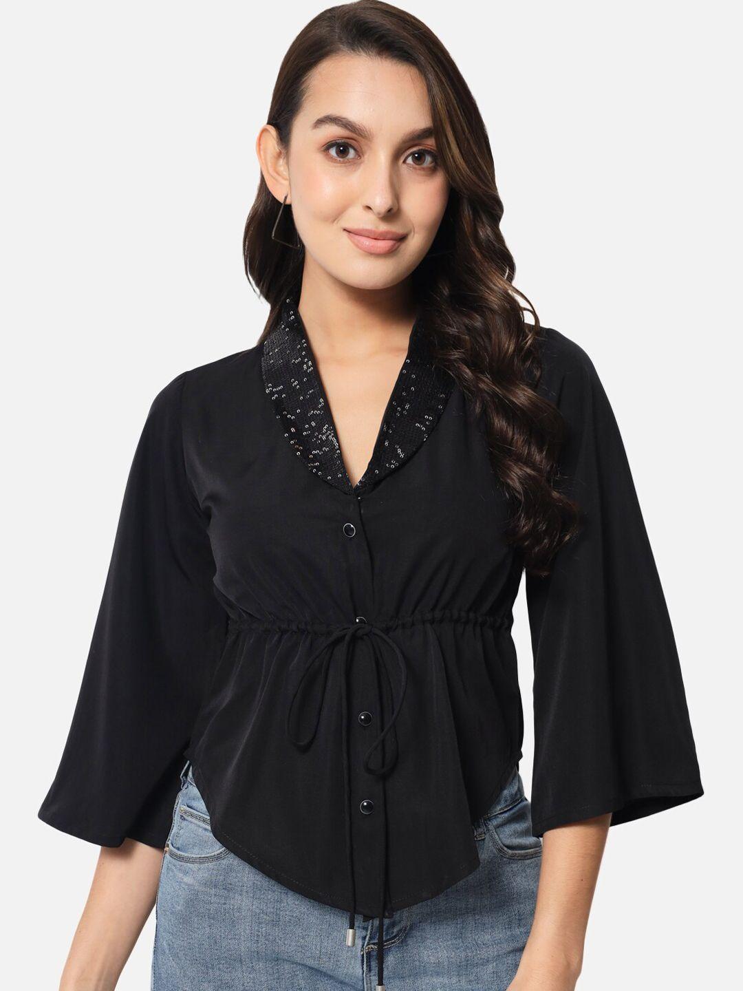 baesd black embellished crepe shirt style top