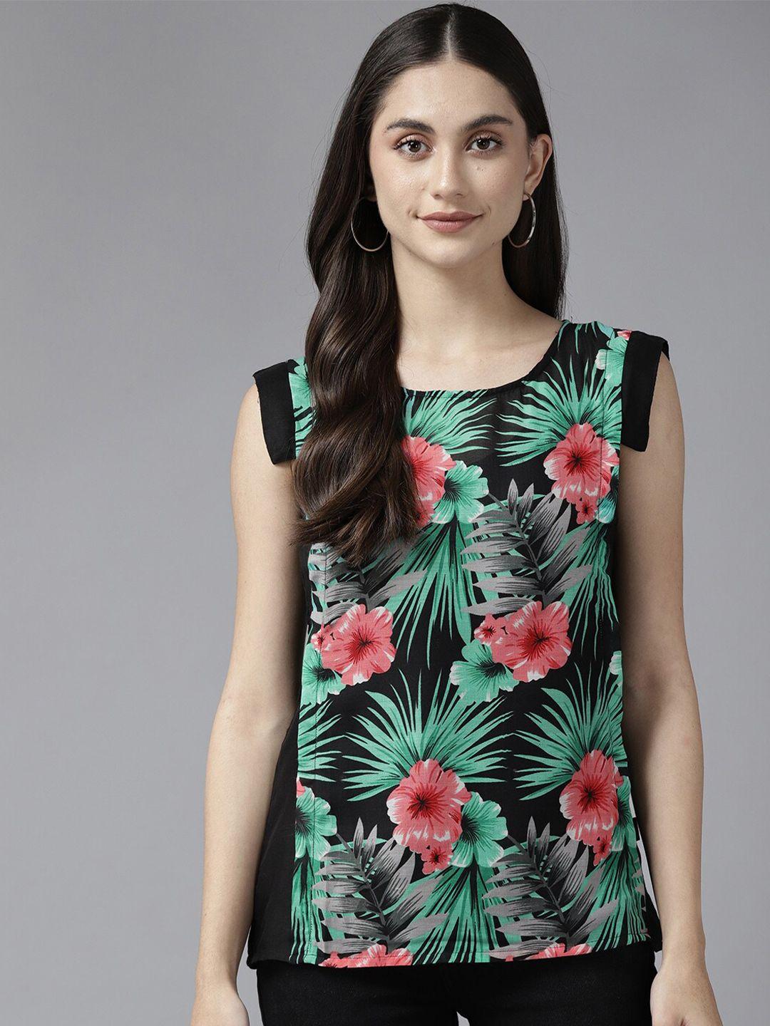 baesd black floral print cotton styled back top