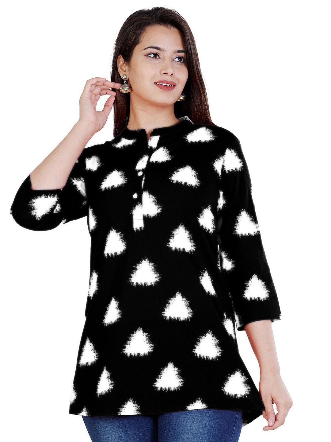 baesd black print mandarin collar cotton top