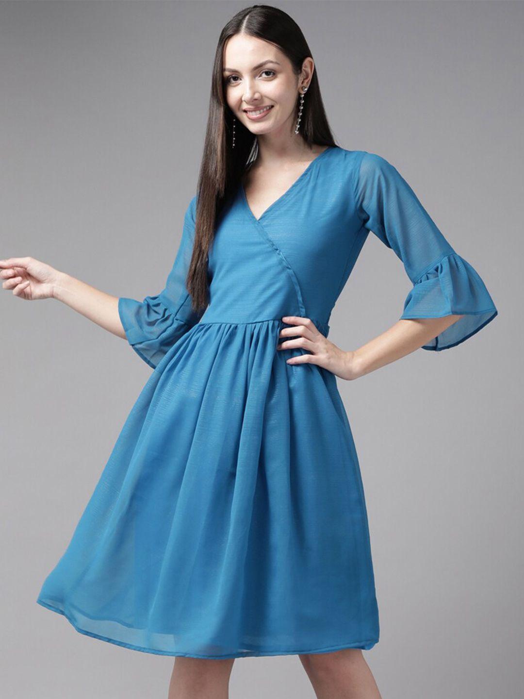 baesd blue bell sleeve georgette a-line dress