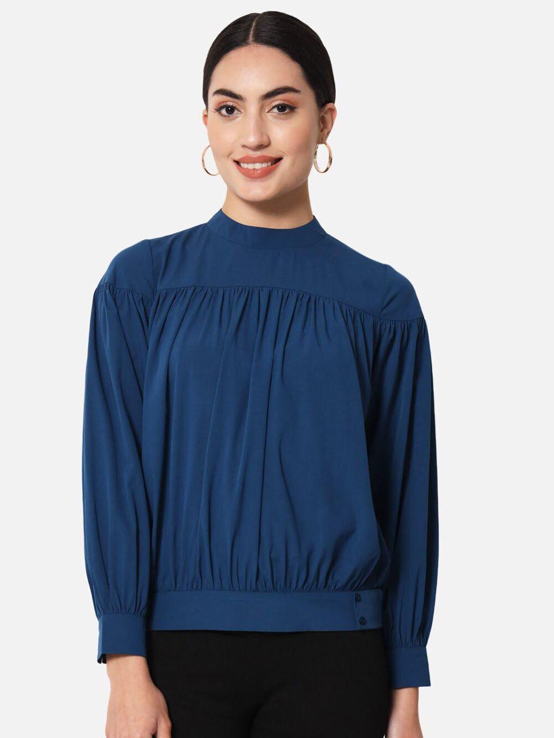 baesd blue jewel neck crepe top